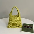 thumbnail image 4 of Women's Macrame Handbag, Candy Color Cotton Rope Beach Bag with Handles, Boho Crochet Crossbody Purse for Summer Vacation, Wristlet Clutch, 4 of 5