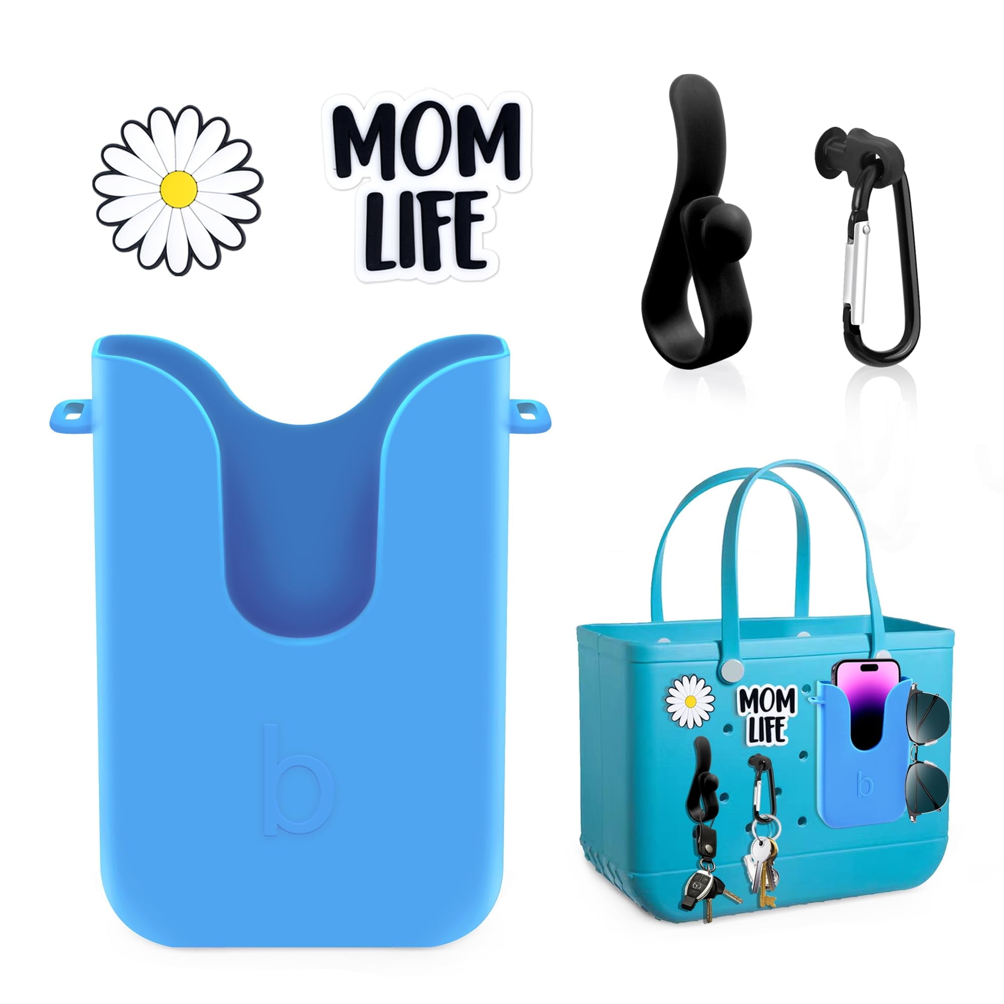 Silicone Phone Holder Compatible with Bogg Bag, Phone Case Holder Charms Accessory for All Bogg Bags and Beach Bag, Phone Holder Attachment for Beach Tote Bags, With 2Pcs Charms & 2Pcs Key Hooks
