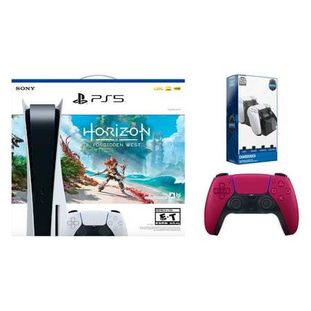 Sony PlayStation 5 Disc Edition Horizon Forbidden West Bundle with Extra Controller and Charging Dock - Cosmic Red
