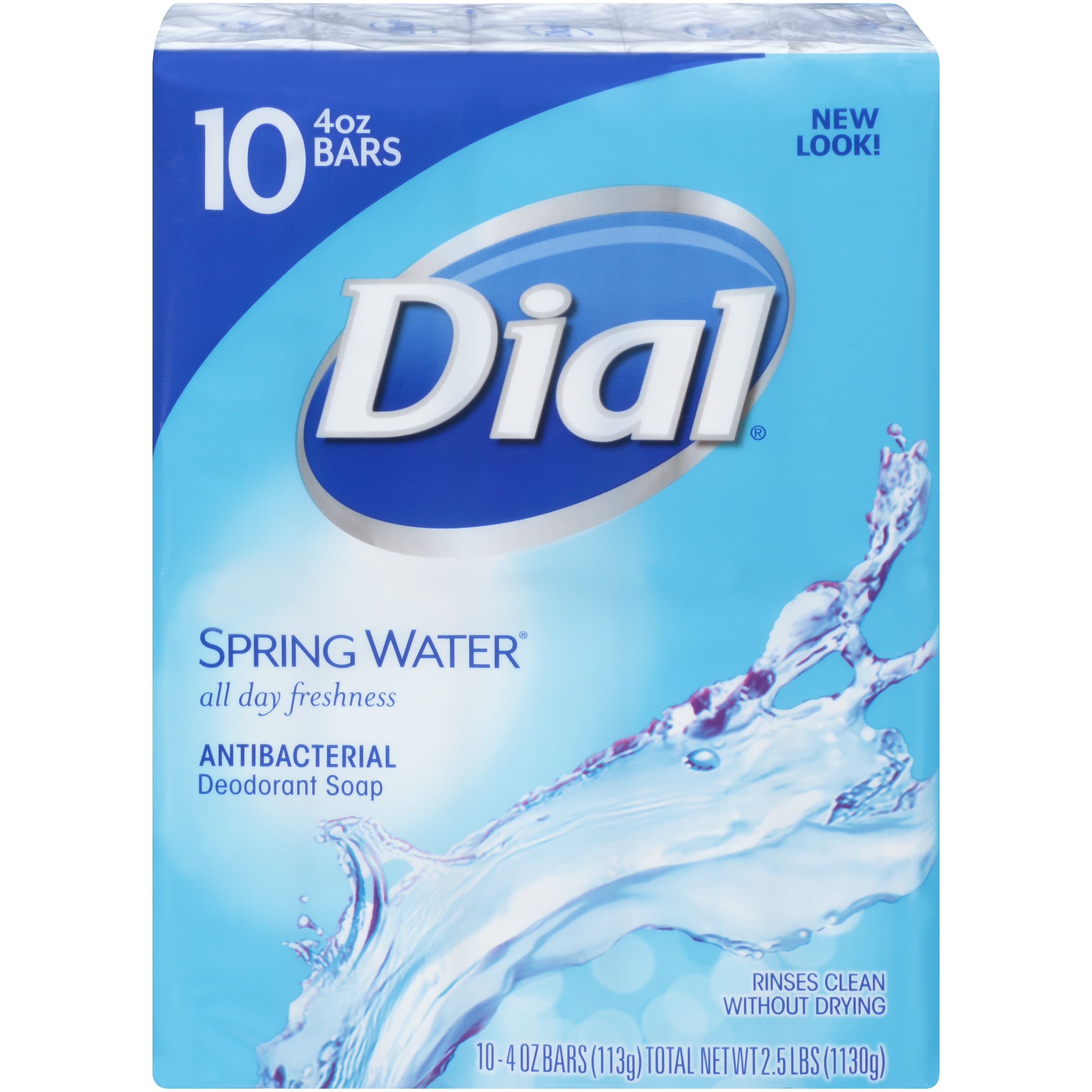Dial Antibacterial Deodorant Bar Soap, Spring Water, 4 oz, 10 Bars