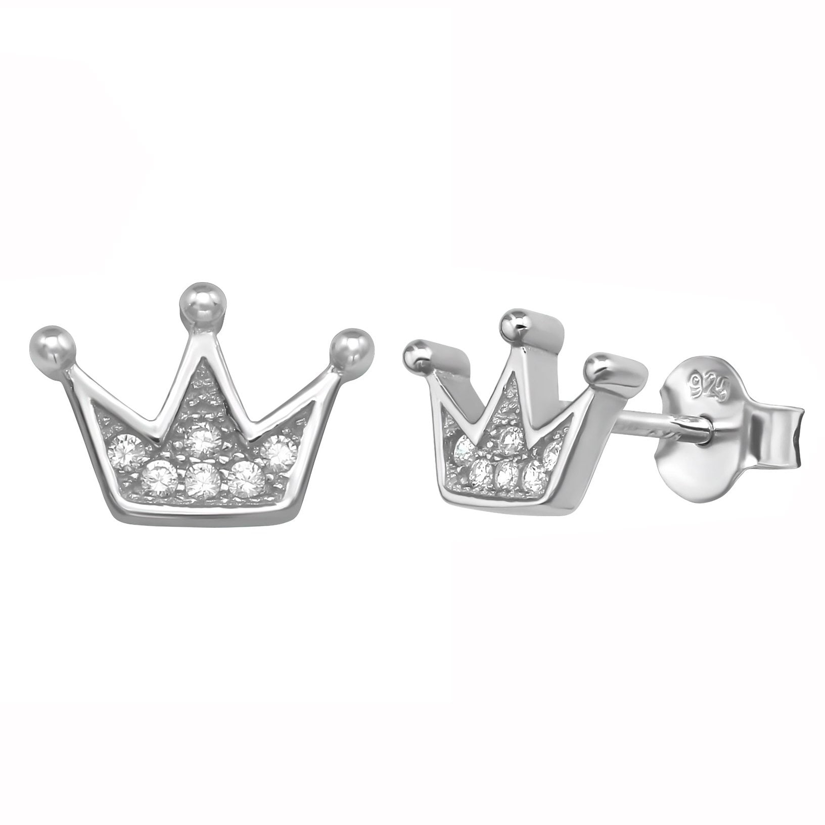 All in Stock - Clear CZ Crown Stud Earrings 925 Sterling Silver