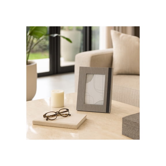 Modern Photo Frame with Lines Pattern Border - Decorative Picture Frame for Bedroom, Living Room, and Home Decor Accent - Shelf and Console Tabletop Frame Decorations Arrangement - 8", Black & White