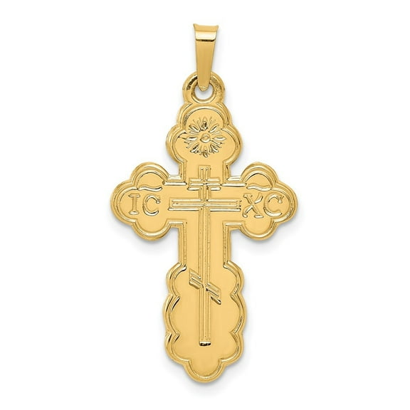 Auriga 14K Yellow Gold Eastern Orthodox Cross Pendant for Women (Length - 34mm, Width - 18mm)
