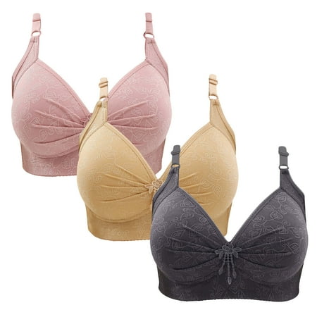 Gnurob Wireless Bralette for Women Push Up Bra Plus Size Floral Lace Bralettes No Underwire Brassiere 3 PC Soft Everyday Bras Adjustable Widen Band Underwear Clearance Saving A07-Pink 3X-Large