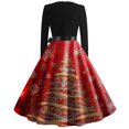 thumbnail image 5 of Christmas Dresses for Women Women's Fashion Round Casual Slim Fit Christmas Print Large Swing Long Sleeve Dress for Holiday Party,Red,XL, 5 of 5