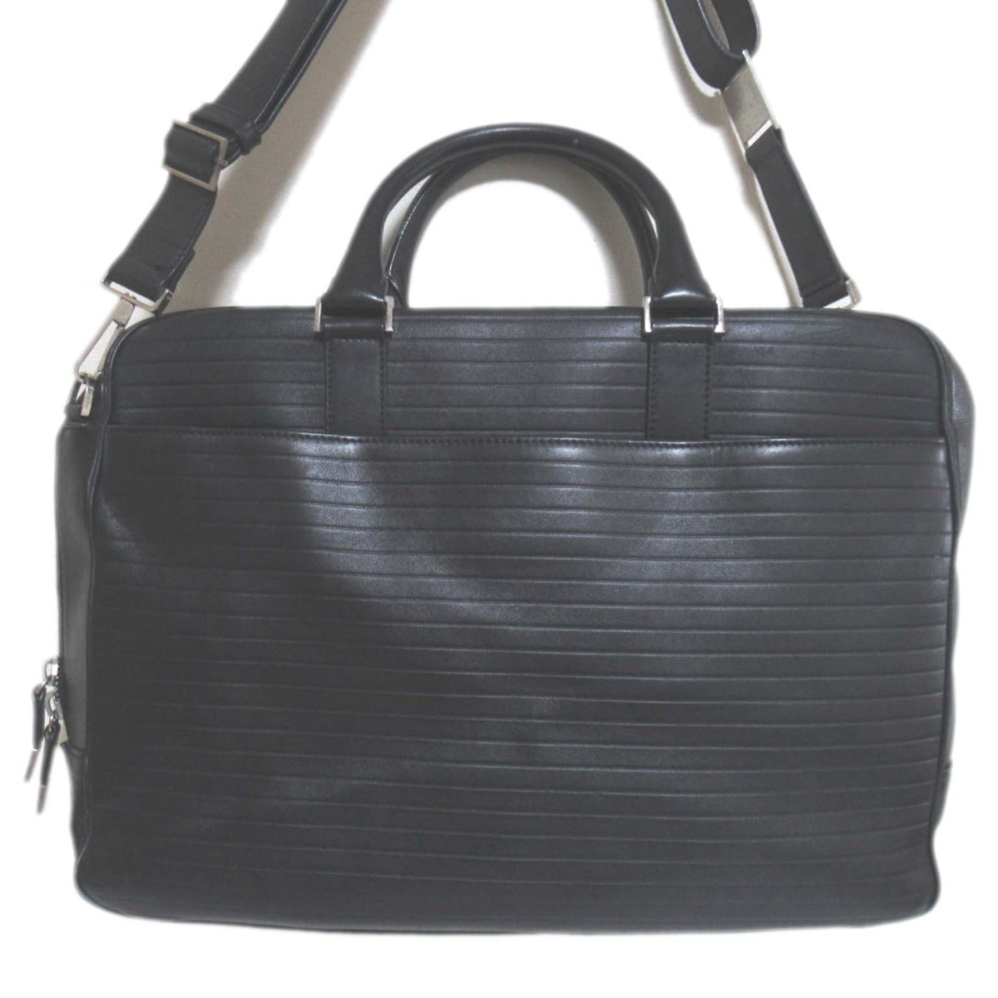 Pre-Owned DIOR HOMME Leather Briefcase Business Bag with PC Pocket, Black, Men's