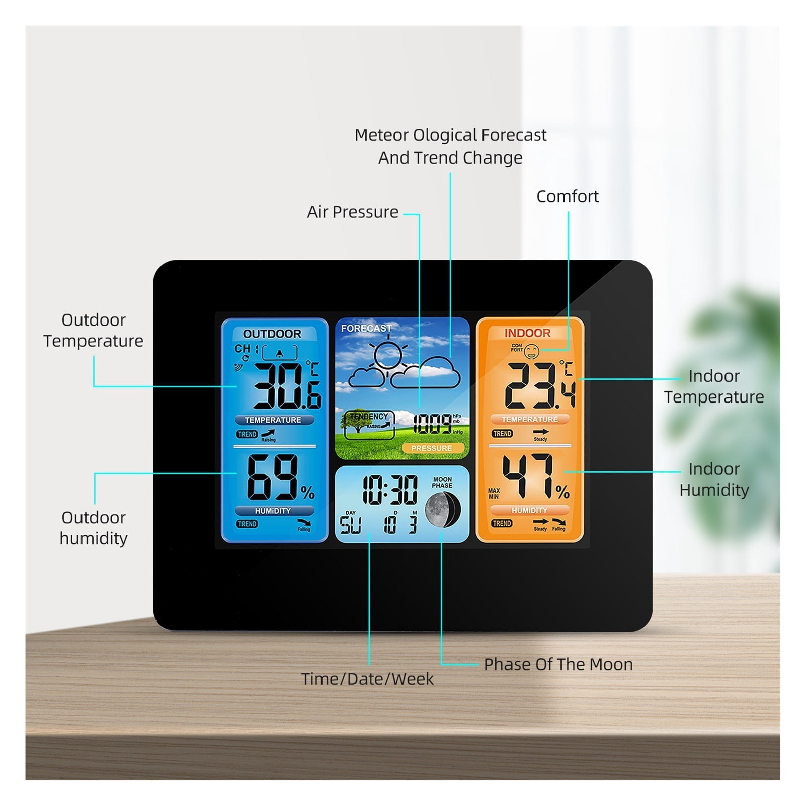 Indoor Outdoor Thermometer Wireless Weather Station Precision Temperature Humidity Meter ,Real-Time