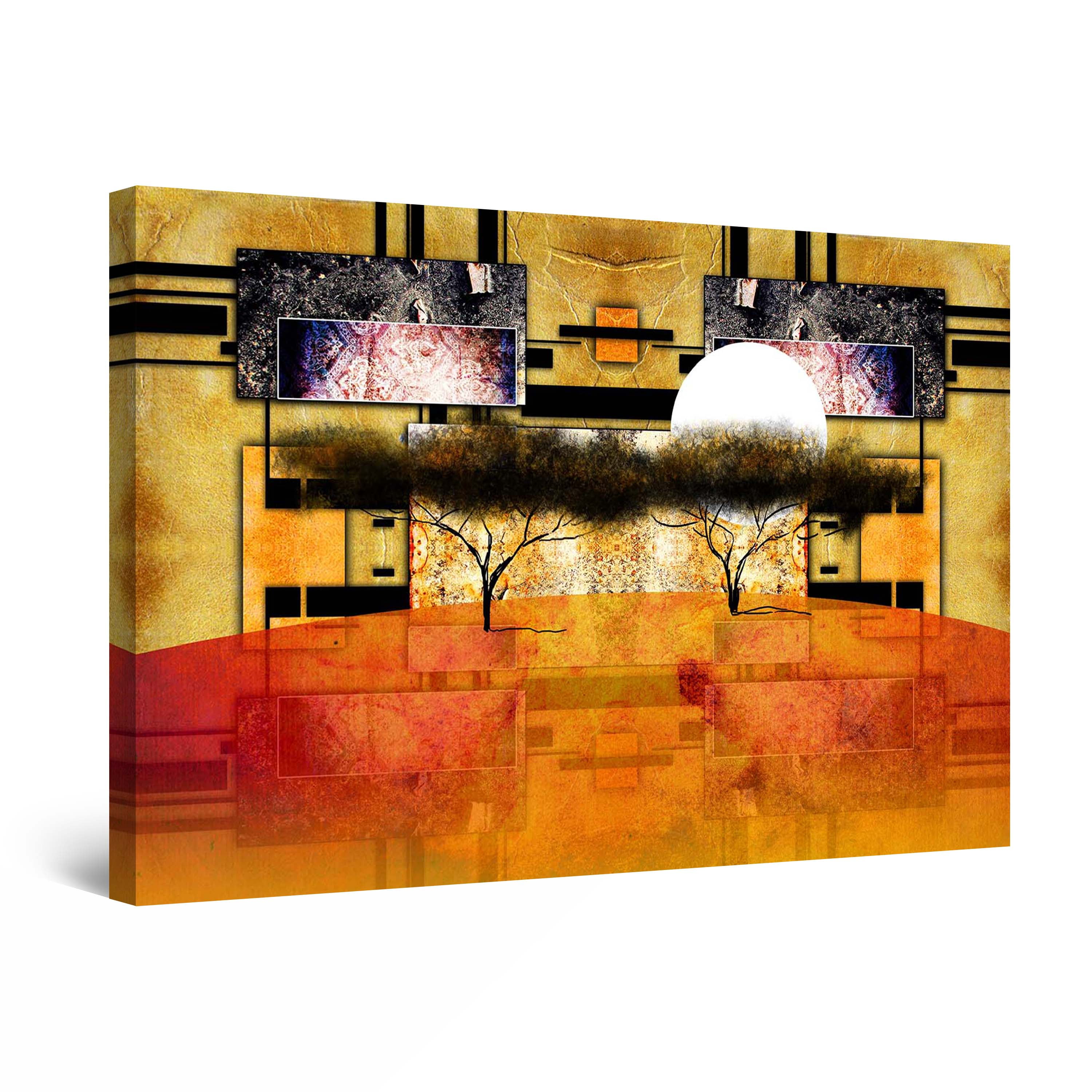Startonight Canvas Wall Art Abstract Brown Geometry and Trees Painting