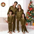 thumbnail image 6 of HNMKIU Christmas Family Pajamas Matching Sets Long Sleeve Silk Like Satin Sleepwear Pure Color Two Piece Set for Mom Brown，Mom_L, 6 of 7
