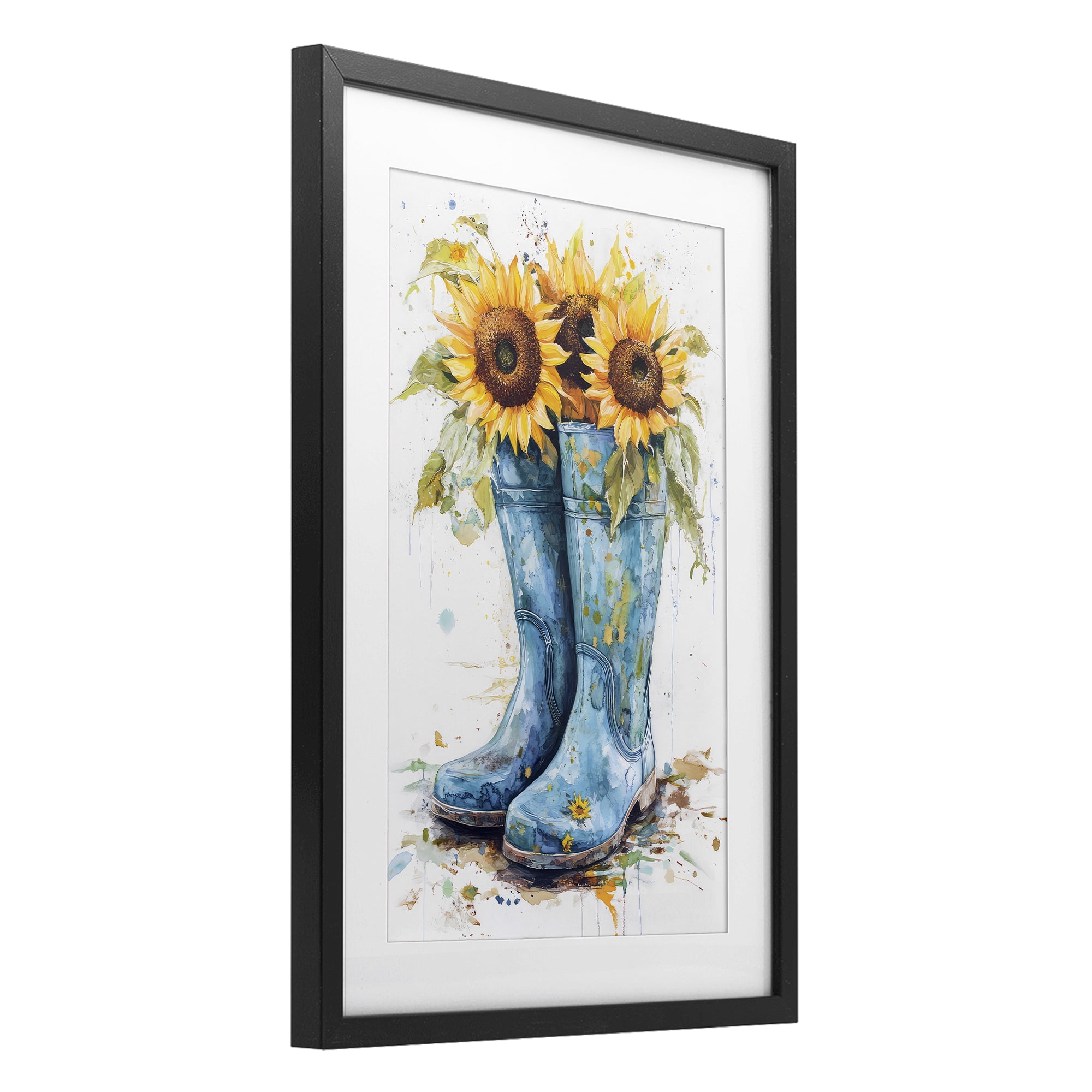 Stupell Industries Blue Rain Boots & Sunflowers Black Framed Print Under Glass, design by Tina LeCour