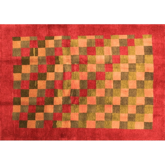 Ahgly Company Indoor Rectangle Checkered Orange Modern Area Rugs, 6' x 9'