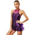 thumbnail image 2 of Zaldita Women's Glitter Sequins Leotard Tulle Tutu Skirted Bodysuit Ballroom Dance Cocktail Dress Purple M, 2 of 7