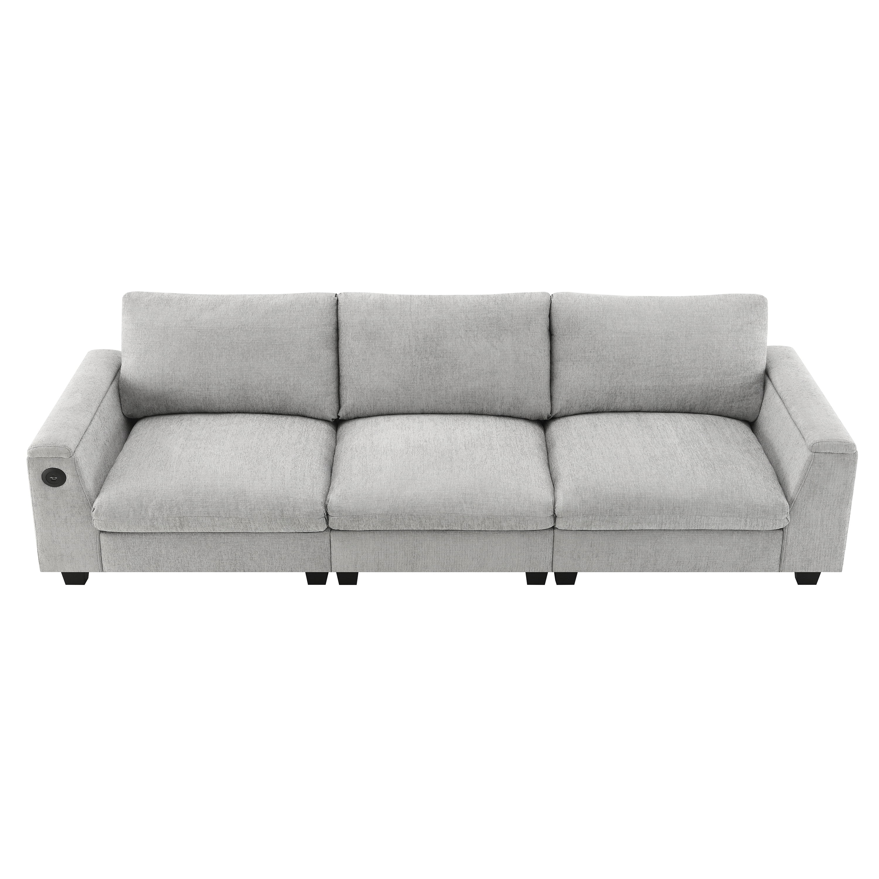 MAYEERTY 96x35" Chenille Sectional Sofa - Bluetooth Speaker, Drop Down Table/Cup Holders/USB/Storage Armrest, Wide Seat for Living Room/Apartment/Office, 3 Colors