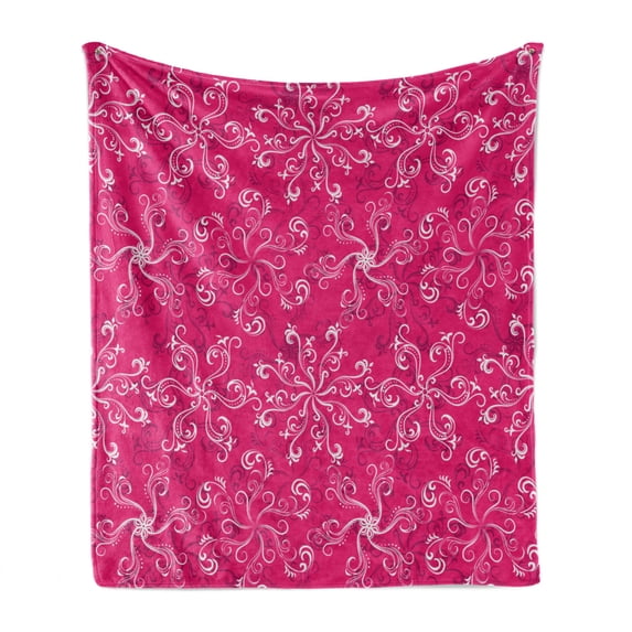 Hot Pink Soft Flannel Fleece Blanket, Floral Arrangement Pattern on Hot Pink Background Spring Flourish Bloom, Cozy Plush for Indoor and Outdoor Use, 70" x 90", Hot Pink White Purple, by Ambesonne