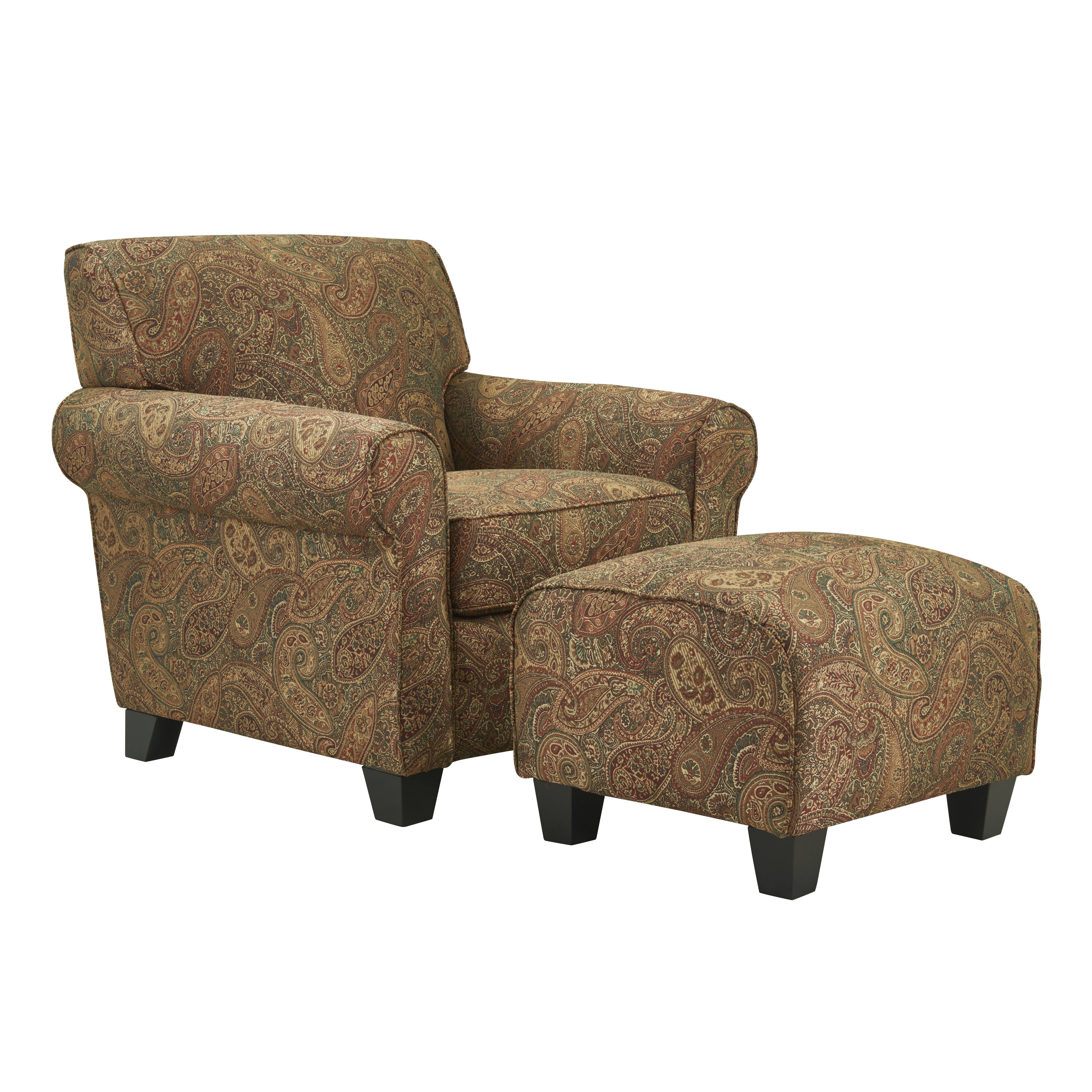 Homesvale Ward Arm Chair and Ottoman, Burgundy Paisley
