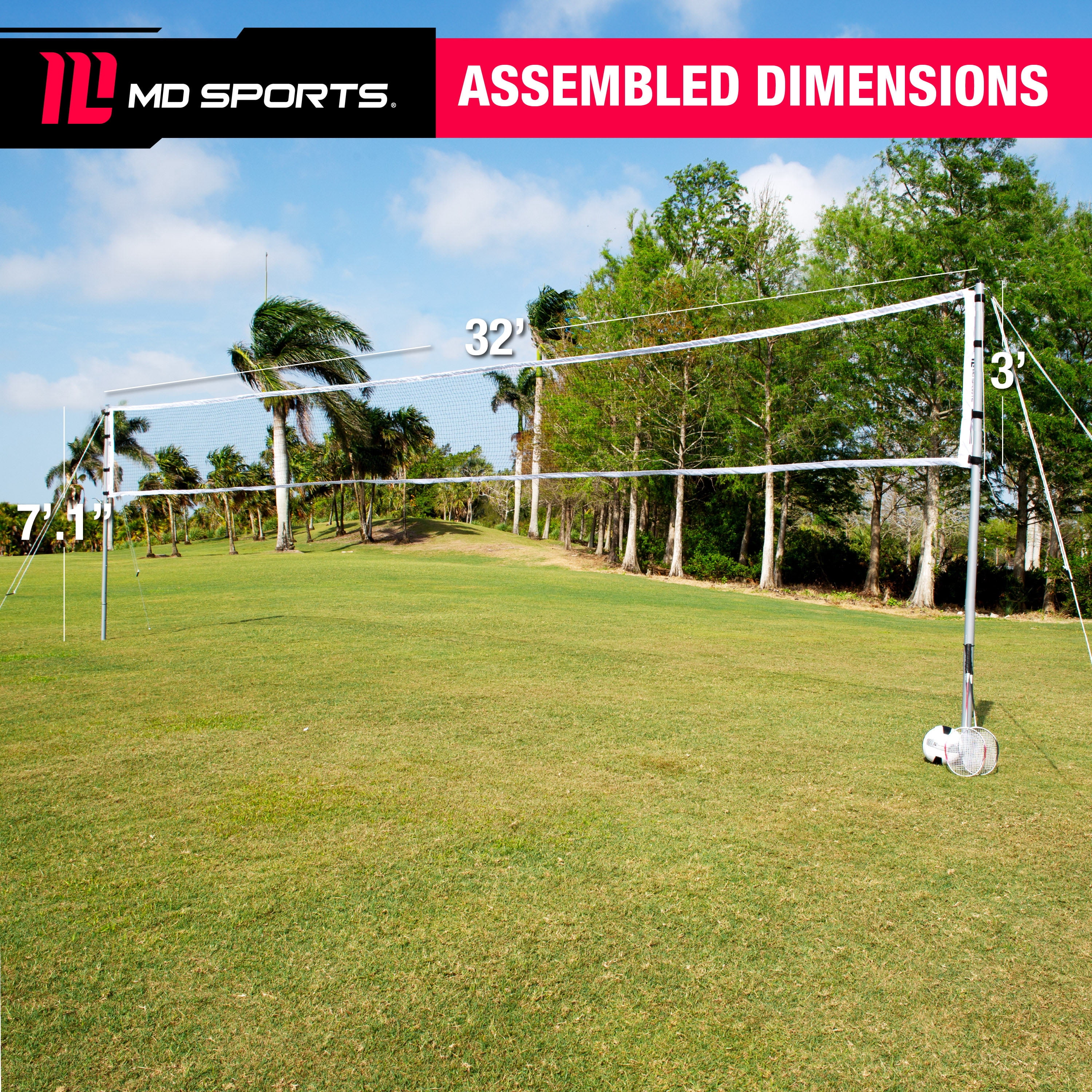 Pro Volleyball and Badminton Set with Adjustable Height Steel Poles by MD Sports