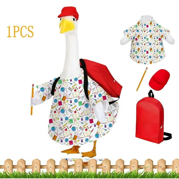School Porch Goose Outfit Set for Plastic Statue Lawn Porch Goose Clothes with Schoolbag First Day of School Costume for Indoor Outdoor Patio Yard Lawn Art Decor