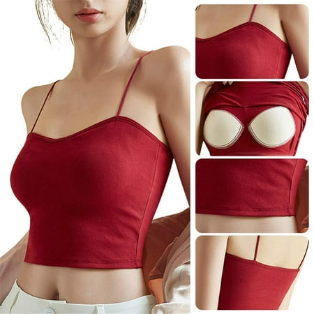 

Women s Small Suspender Vest Women s Rag Top with Bra Cushion inside One-piece Beautiful Back Short Exposed Navel outside Wearing Bottomed Shirt