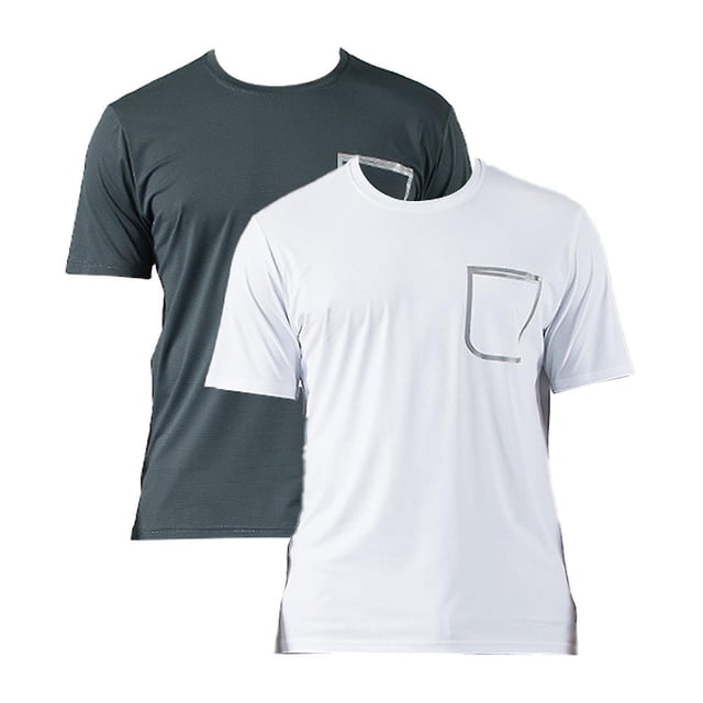 M Camiseta deportiva informal holgada grande con bolsillo sin costuras de seda de hielo de verano para hombre elástica 2 uds