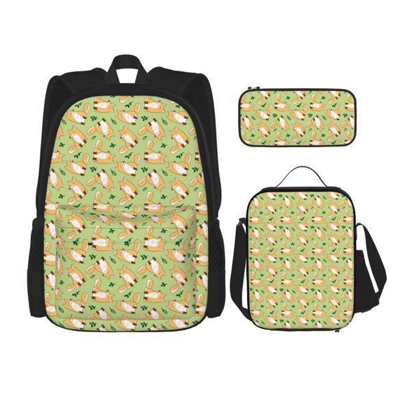 Lsque Cartoon Fox 2 Pattern School Bag Set -Backpack with Pencil Case and Lunch Bag,3-in-1 School Bag,Kids Backpack Set for Boys and Girls
