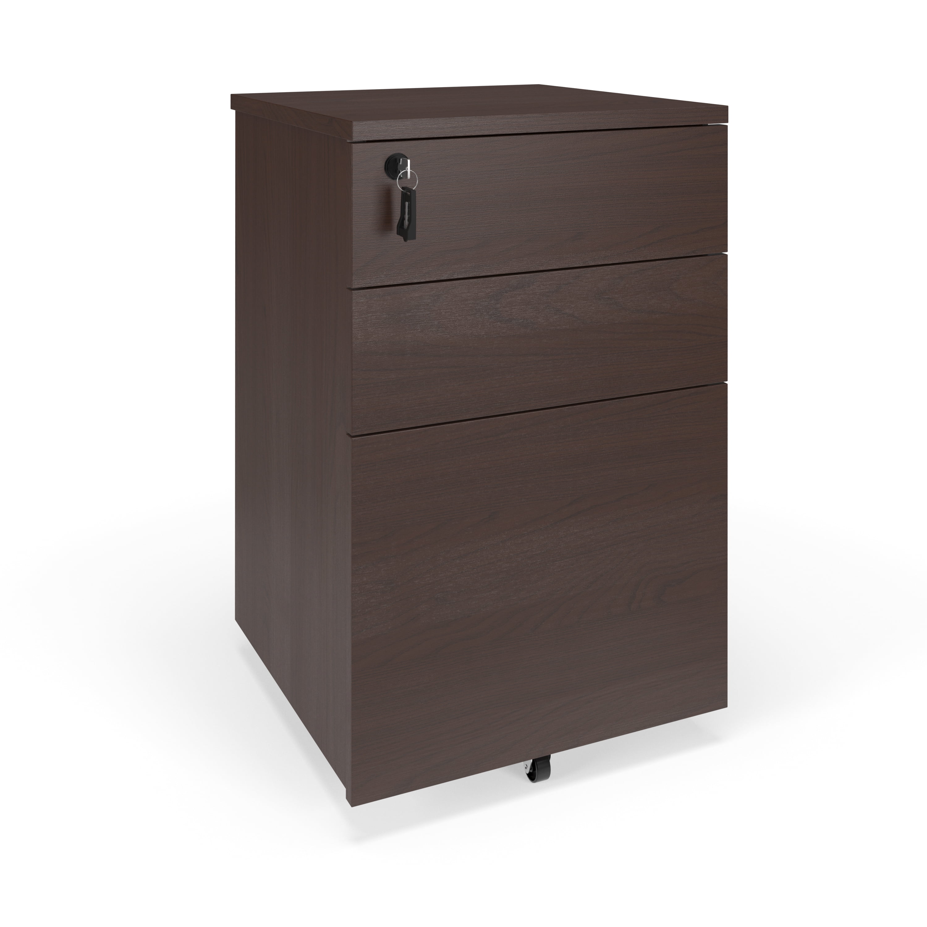 Walnut HON Basyx Commercial-Grade Mobile Wooden Pedestal Filing Cabinet Standard 