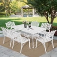 thumbnail image 7 of MEETWARM 7 Piece Outdoor Patio Dining Set for 6 Seater Dining Table Set, All-Weather Cast Aluminum Patio Conversation Set for Garden with 6 Chairs, 1 Rectangular Table, 2" Umbrella Hole, White, 7 of 7