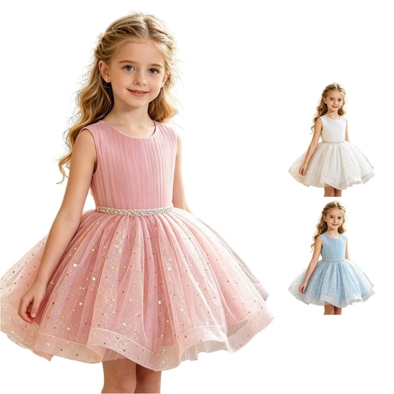 FYDUU Birthday Dress for Toddler Girls Sequins Pageant Tulle Tutu Dresses Bowknot Princess Gown Formal Wedding Flower Girl Dress 12-18 Months