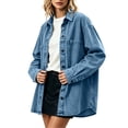 thumbnail image 6 of Perfectbot Women Oversized Long Sleeve Denim Shirt Jacket, Button Down Collared Loose Fit Mid-Length Jean Shacket, 6 of 8