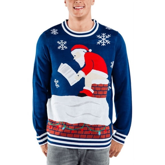 Tipsy Elves Santa Log On the Fire Funny Christmas Sweater for Men