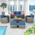 thumbnail image 3 of Homrest Patio Conversation Sets, 6-Piece All-Weather Wicker Outdoor Conversation Sets with Storage Glass Coffee Table and Ottomans, Navy, 3 of 9