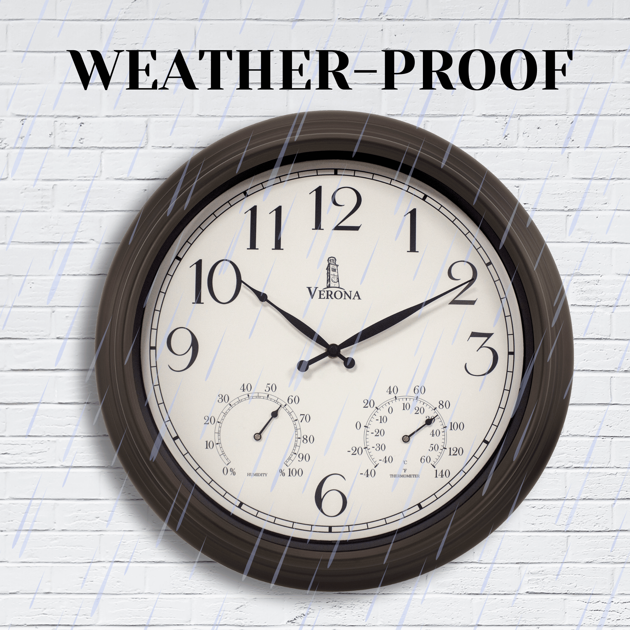 Outdoor Clock for Patio Large Waterproof with Thermometer - Black 18 inch Indoor Outdoor Clock with Temperature and Humidity for Wall - Weatherproof, Accurate & Easy to Read for Pool, Patio & Garden