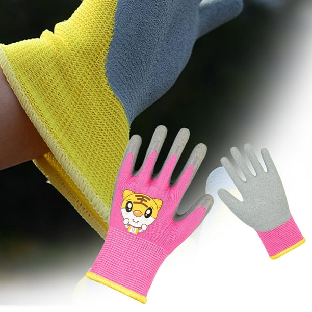Guantes de jardinería para niños con revestimiento de goma y dibujos animados para niños y niñas pequeños al libre Rosa