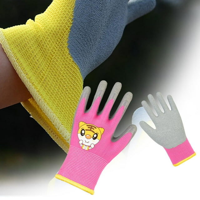 Guantes de jardinería para niños con revestimiento de goma y dibujos animados para niños y niñas pequeños al libre Rosa