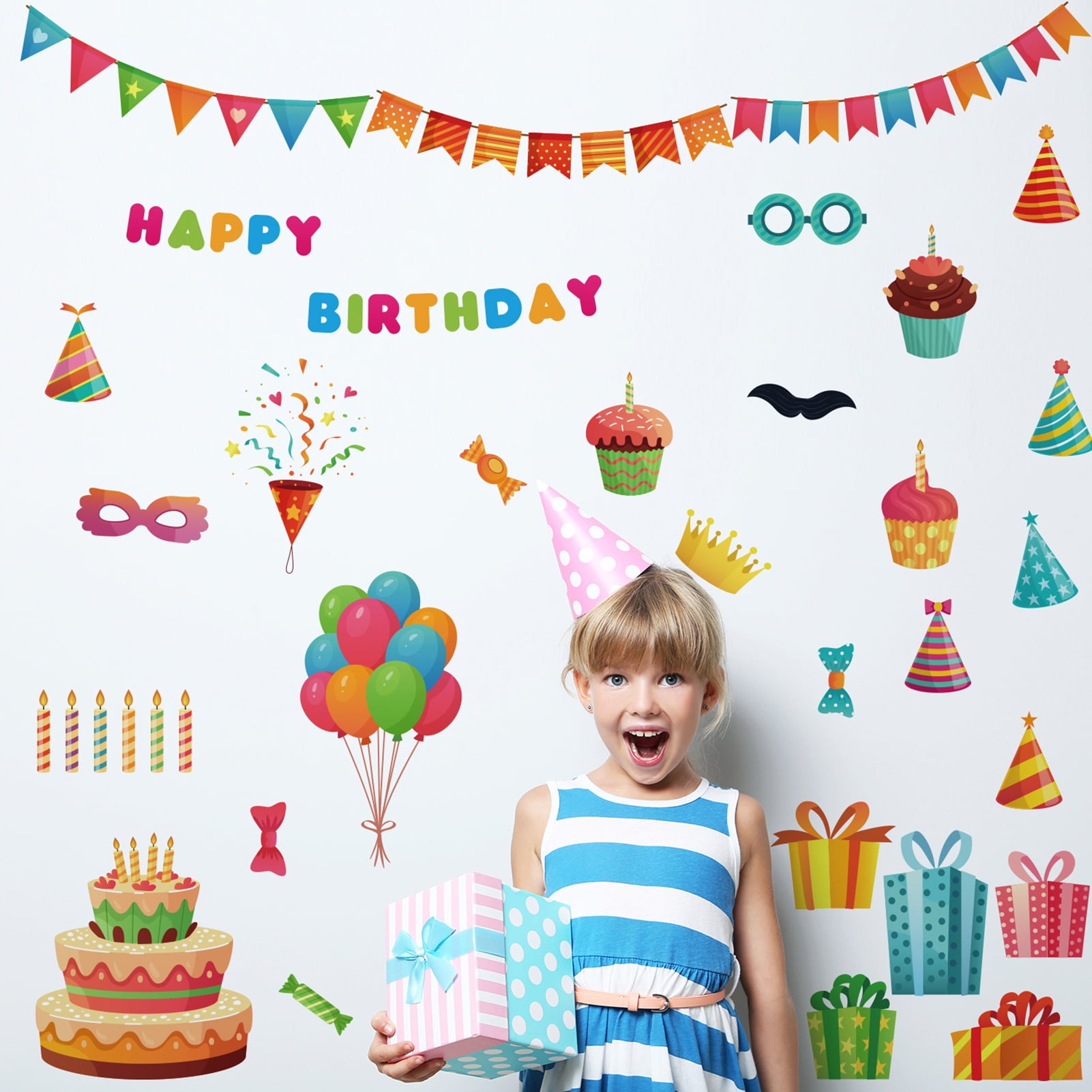 Hesroicy 1 Set Wall Sticker Cartoon Pattern Waterproof Self-adhesive Create Atmosphere Happy ...