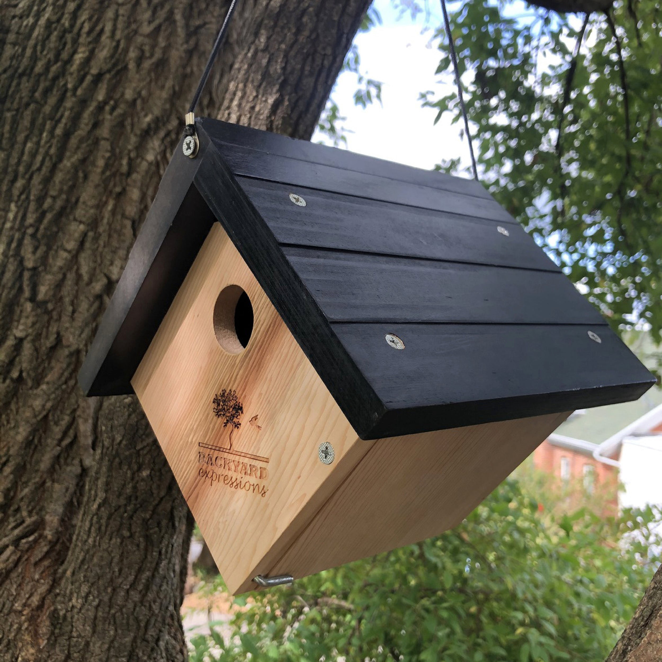 Hanging Wooden Bird House with Rope