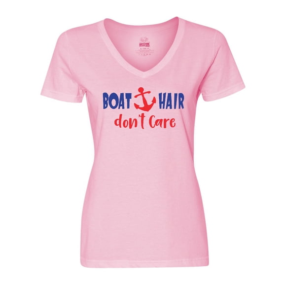 Inktastic Boat Hair Don't Care, Anchor, Sailing - Red Blue Women's V-Neck T-Shirt
