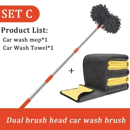 

Rotation Car Wash Brush Dual brush heads Telescoping Long Handle Cleaning Mop Chenille Broom Auto Accessories Tool