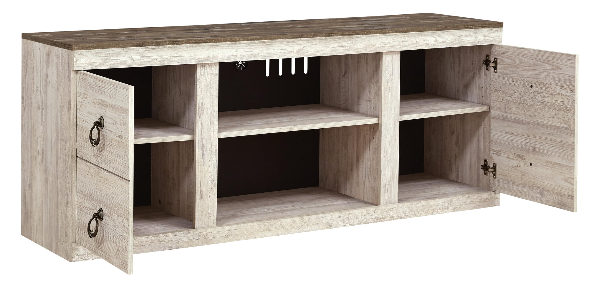 Signature Design by Ashley Willowton TV Stand with Fireplace Option, Whitewash, Coastal Entertainment Center for TVs up to 65" with Storage