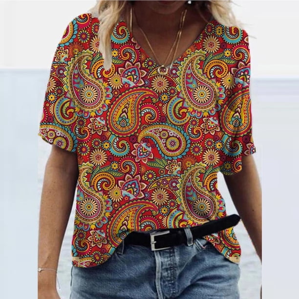 Puntoco Moda Mujer Verano Impreso Manga Corta Cuello Redondo Camiseta Casual Camisetas Puntoco Puntoco-1867