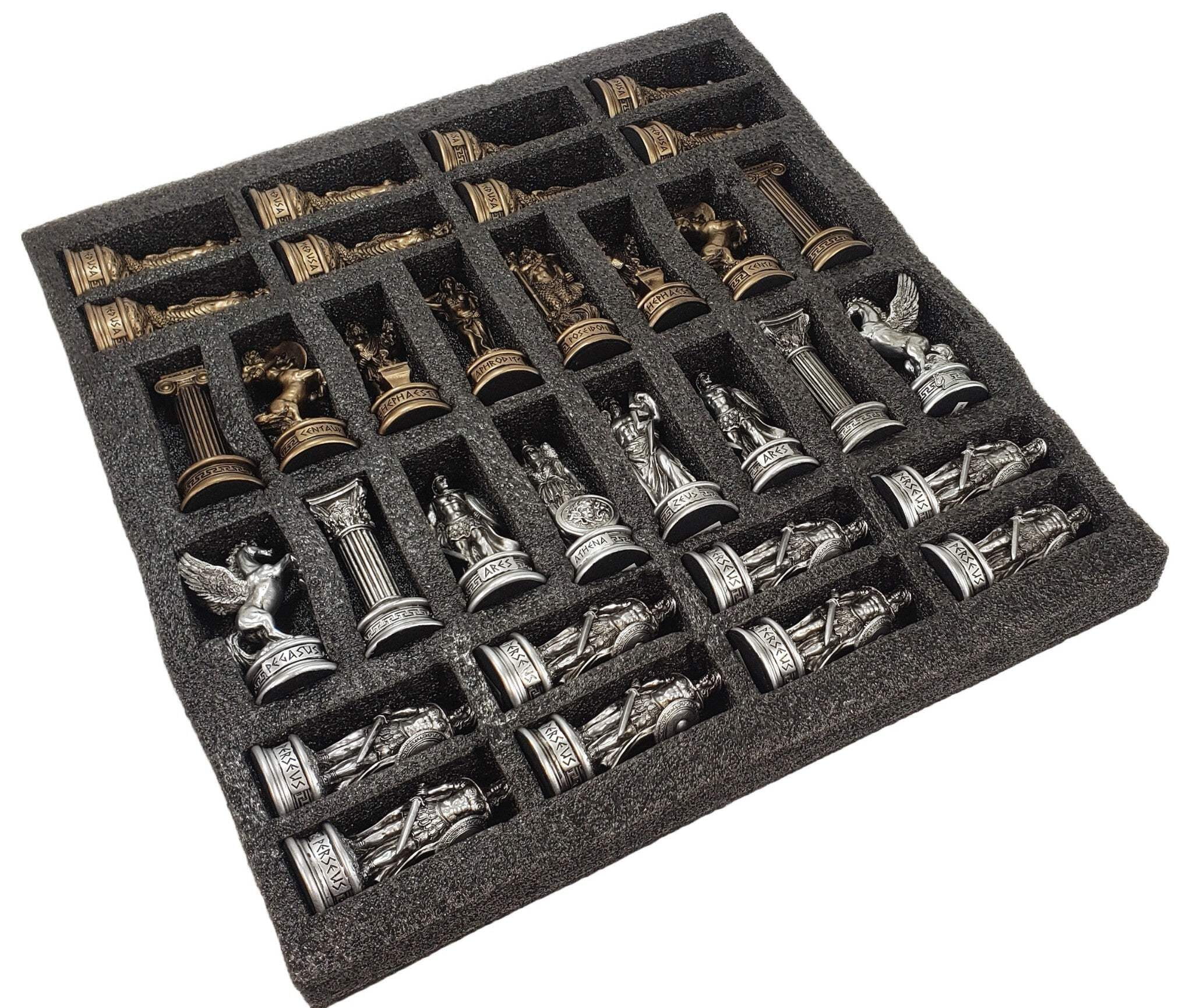 Greek Mythology Olympus Gods Chess Set Pewter  Bronze Color W 17" Greek Board