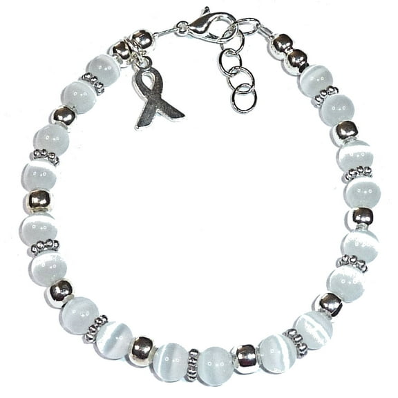 Bone Cancer Awareness - Cervical Cancer Awareness Bracelet by Hidden Hollow Beads - 7 3/4 in. - Fits Most Adults - Lobster Clasp (White)