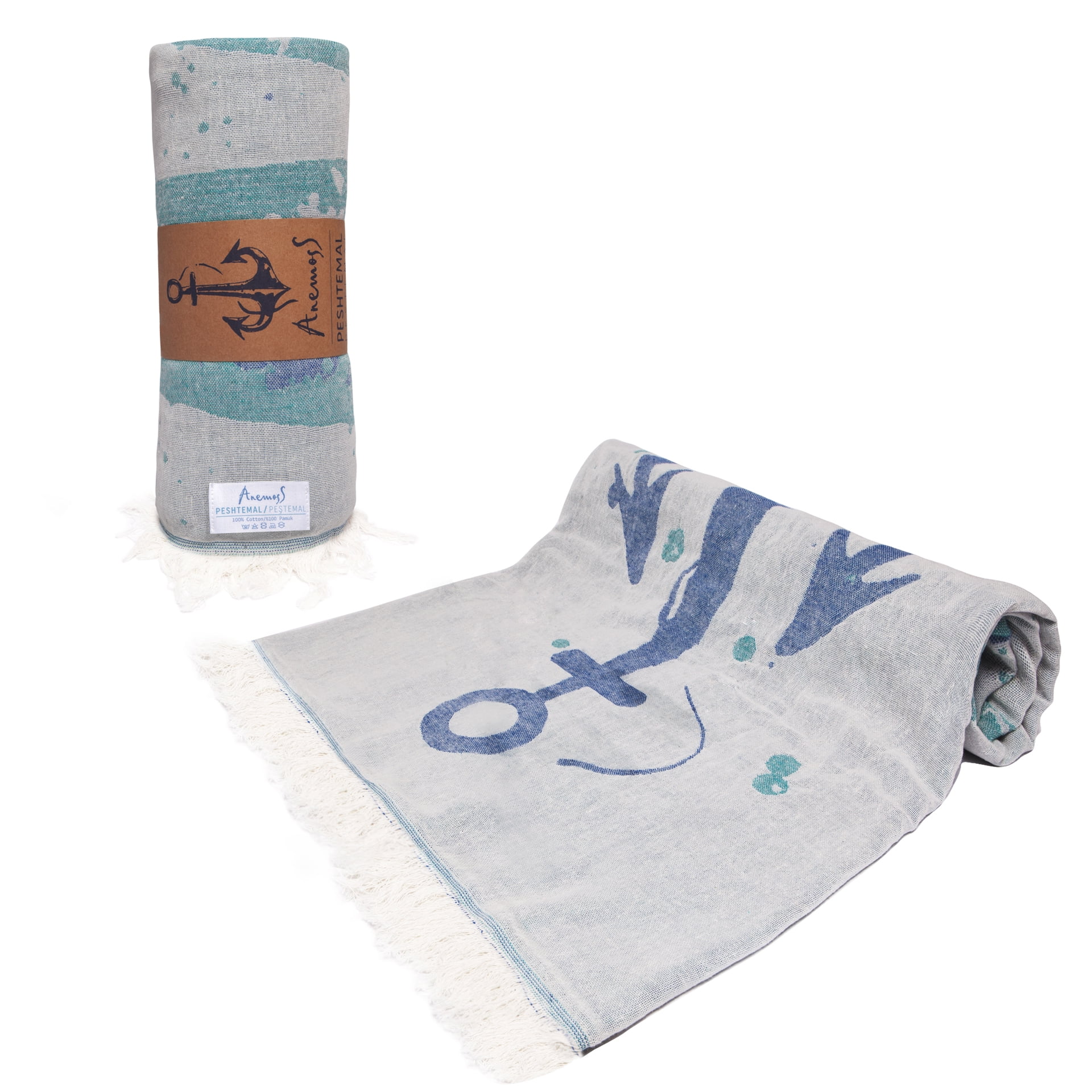 Anemoss Turkish Beach Towel 39 x 70 100% Cotton Extra Large Turkish Peshtemal
