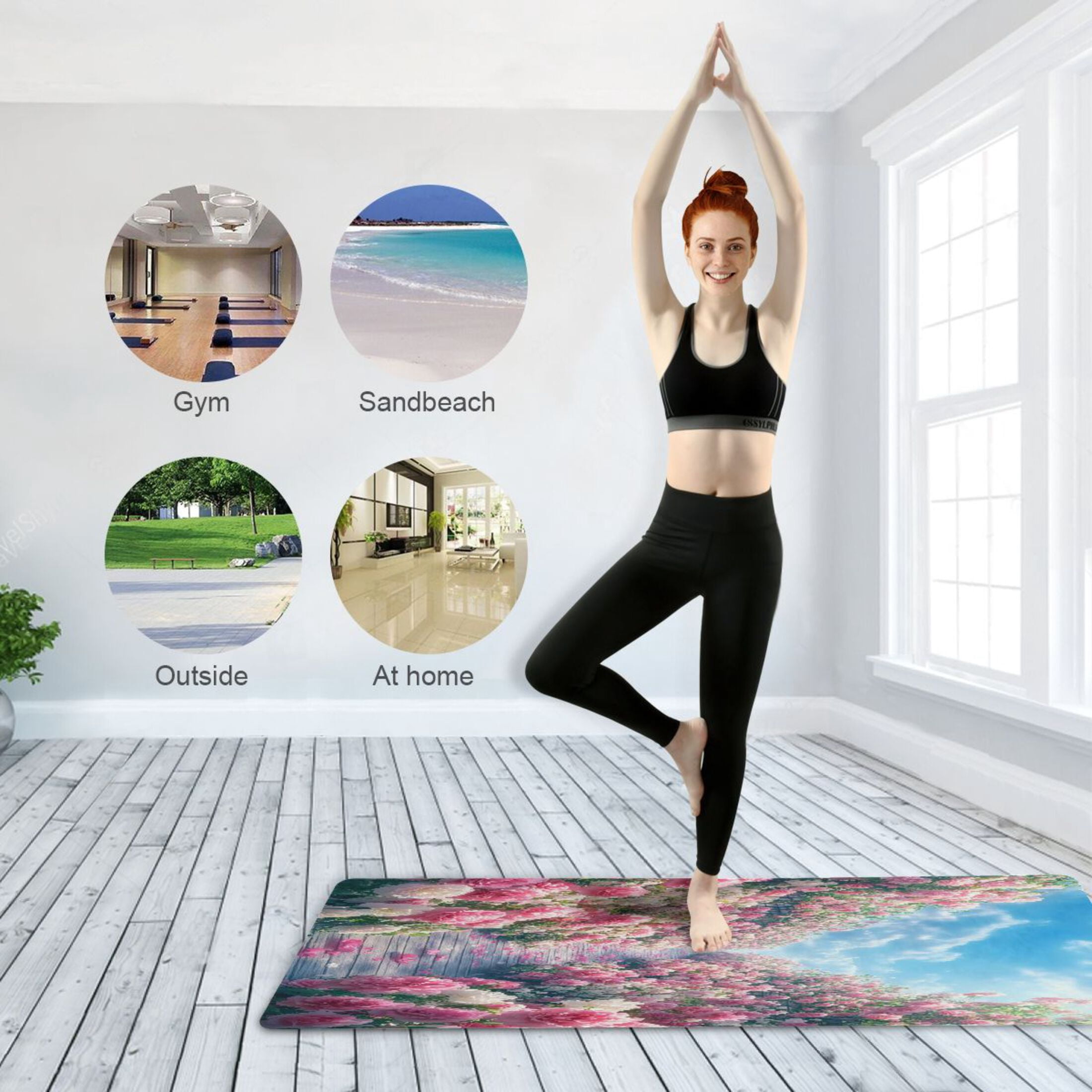 BZSMCE Yoga Mat Women Pathway Lined with Pink_roses Fitness Mat