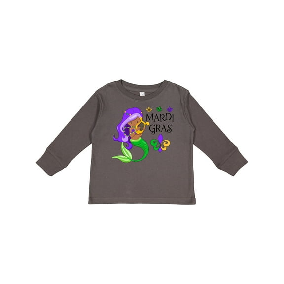 Inktastic Mardi Gras Mermaid with Harp and Beads Boys or Girls Long Sleeve Toddler T-Shirt