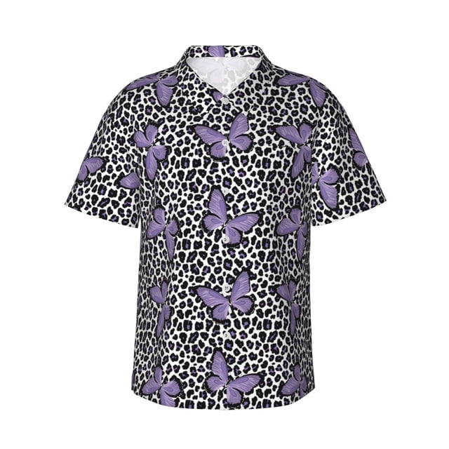 Fotbe Purple Butterflies Camisa Hawaiana para Hombre Unisex – Camisa Casual de Verano con Botones de Manga Corta de Algodón y Lino,Medium