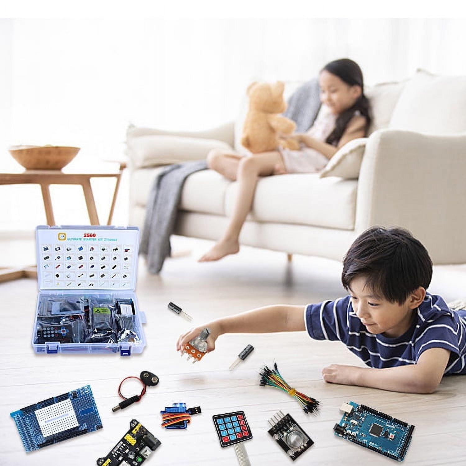 Mega2560 Project Starter Kit with Tutorial Compatible with Arduino IDE C C++,Circuit Board Electronics Kit 40-in-1, Programmable Engineering Coding Education STEAM