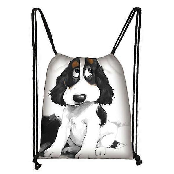Running backpack with printed cartoon dog, drawstring, gym, sports, travel bag (10)