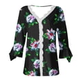 thumbnail image 5 of Dyegold Blouses For Women Dressy Casual 3/4 Flare Sleeve Lace Trim V Neck Floral Print Vintage Tunic Tops Loose Fit Shirts, 5 of 5