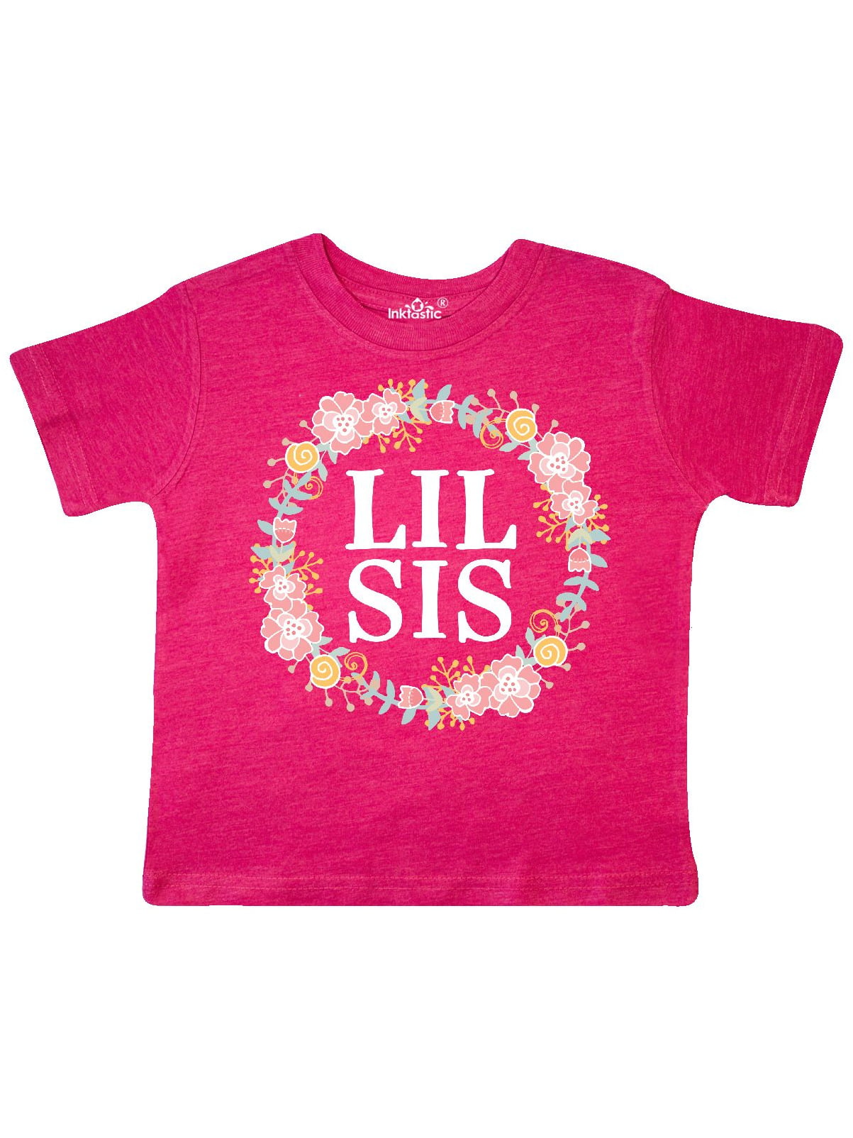 inktastic Lil Sis Rose Floral Wreath Sister Toddler T-Shirt 