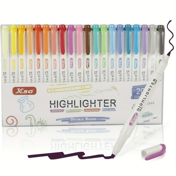 Ensemble de 20 Stylos Surligneurs - Double Extrémité avec Pointes Larges et Fines - Couleurs Assorties Chaudes - Parfait pour l'Art et l'Écriture!